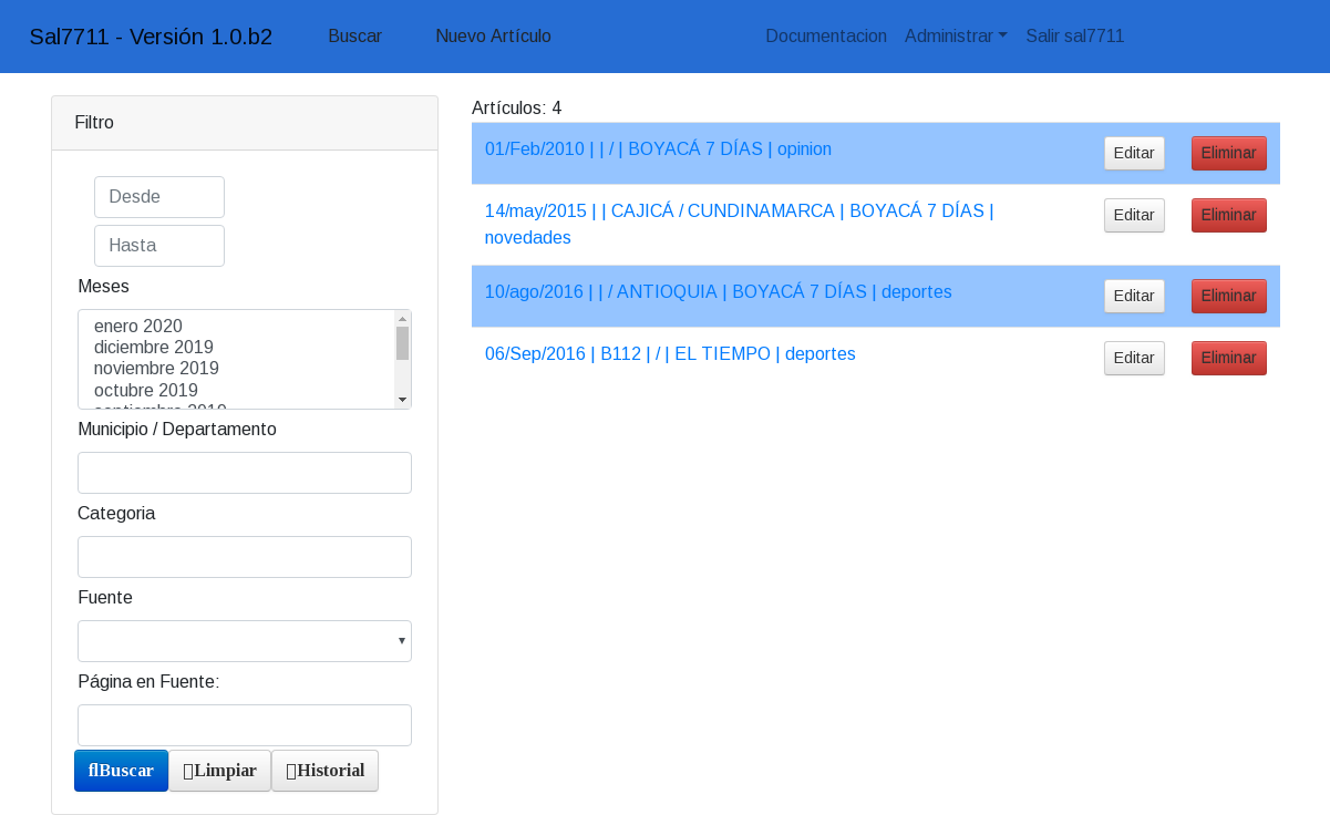Pantallzo del sistema de información Sal7711